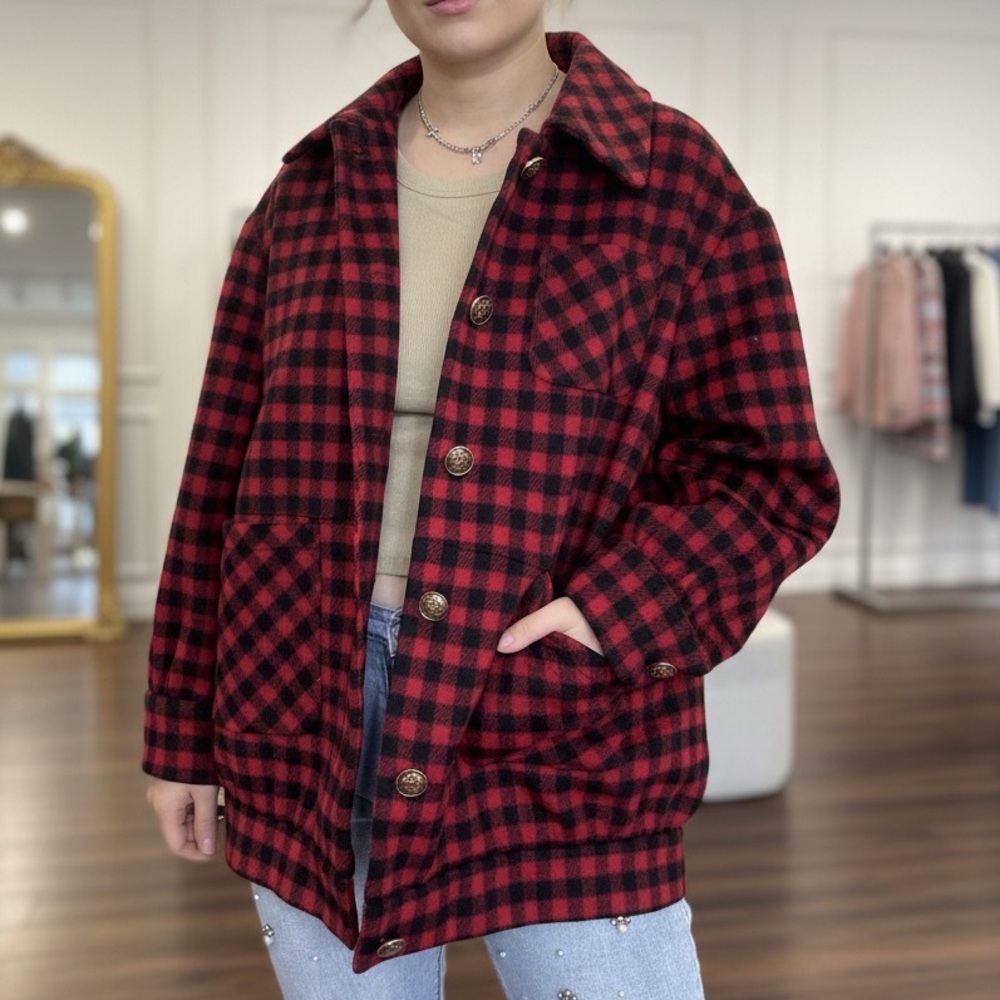 Soft Plaid Red and Black Women's Jacket